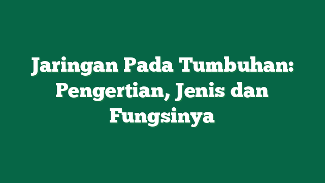 Jaringan Pada Tumbuhan: Pengertian, Jenis dan Fungsinya